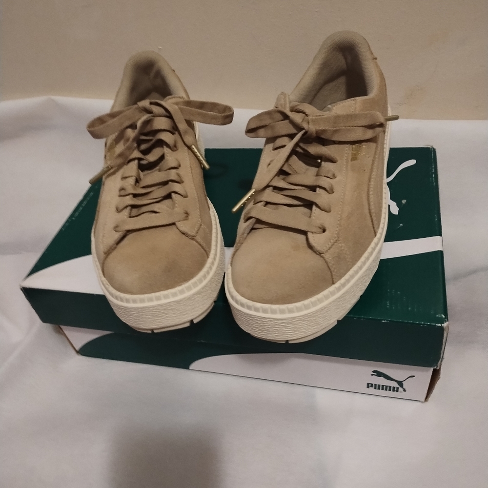 Puma Tan Platform Suede Sneakers